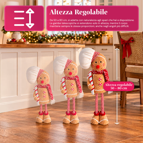 Muñeco navideño de pan de jengibre extensible de 50-80 cm, decoración navideña de peluche con patas telescópicas, 2 variantes