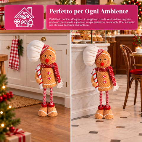 Muñeco navideño de pan de jengibre extensible de 50-80 cm, decoración navideña de peluche con patas telescópicas, 2 variantes
