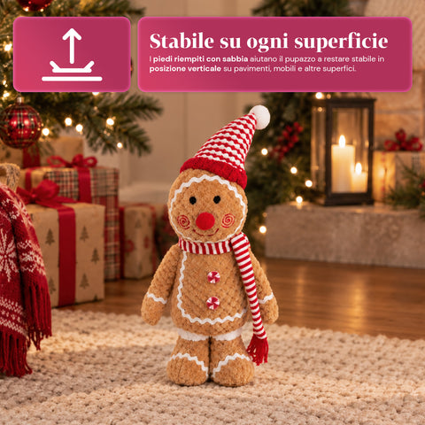 Muñeco Ginger de pan de jengibre de peluche de 30 y 40 cm - decoración navideña con gorro de chef o gorro navideño