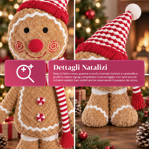 Muñeco Ginger de pan de jengibre de peluche de 30 y 40 cm - decoración navideña con gorro de chef o gorro navideño