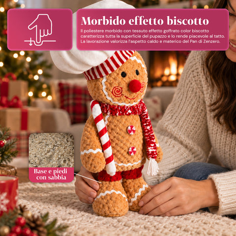 Muñeco Ginger de pan de jengibre de peluche de 30 y 40 cm - decoración navideña con gorro de chef o gorro navideño