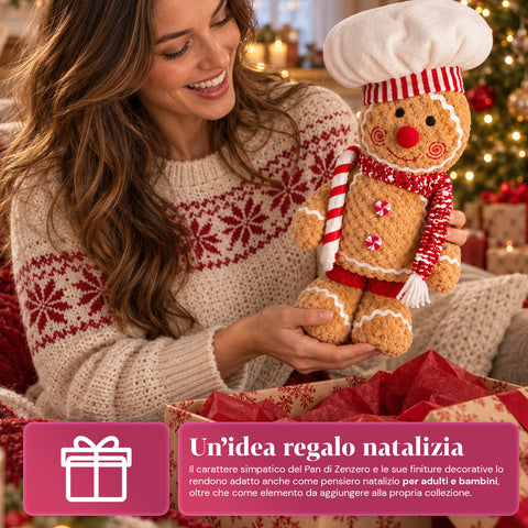 Muñeco Ginger de pan de jengibre de peluche de 30 y 40 cm - decoración navideña con gorro de chef o gorro navideño