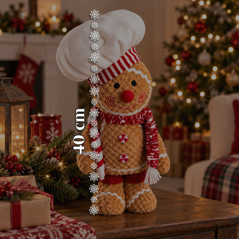 Muñeco Ginger de pan de jengibre de peluche de 30 y 40 cm - decoración navideña con gorro de chef o gorro navideño