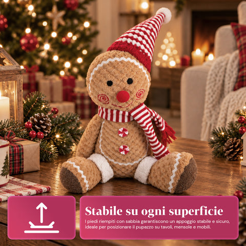Muñeco Ginger de pan de jengibre de peluche de 30 y 40 cm - decoración navideña con gorro de chef o gorro navideño