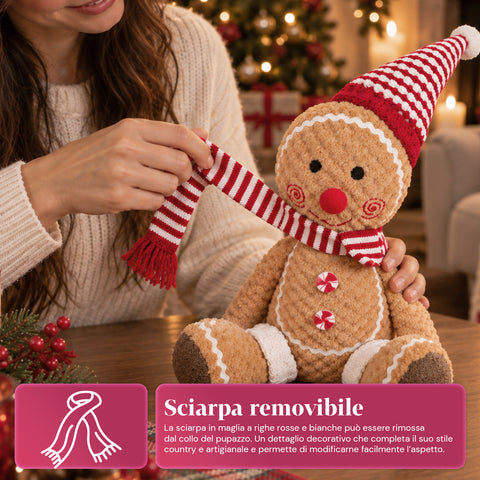 Muñeco Ginger de pan de jengibre de peluche de 30 y 40 cm - decoración navideña con gorro de chef o gorro navideño