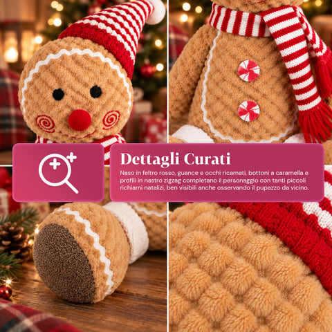 Muñeco Ginger de pan de jengibre de peluche de 30 y 40 cm - decoración navideña con gorro de chef o gorro navideño