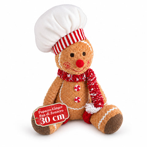 Muñeco Ginger de pan de jengibre de peluche de 30 y 40 cm - decoración navideña con gorro de chef o gorro navideño