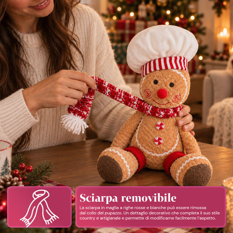 Muñeco Ginger de pan de jengibre de peluche de 30 y 40 cm - decoración navideña con gorro de chef o gorro navideño