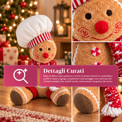 Muñeco Ginger de pan de jengibre de peluche de 30 y 40 cm - decoración navideña con gorro de chef o gorro navideño