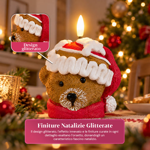 Candela Natalizia LED a Batteria in 3 Varianti – Babbo Natale con Albero, Orsetto e Viso Orso, Fiamma Effetto Reale, Decorazione Natale