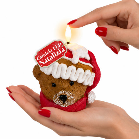 Vela navideña LED a batería en 3 variantes - Papá Noel con árbol, osito y rostro de oso, llama de efecto real, decoración navideña