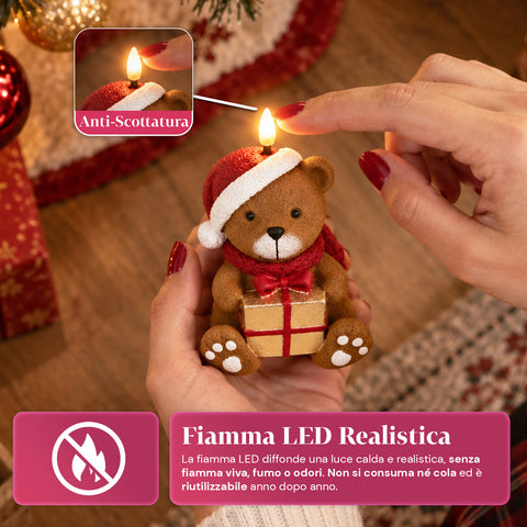 Candela Natalizia LED a Batteria in 3 Varianti – Babbo Natale con Albero, Orsetto e Viso Orso, Fiamma Effetto Reale, Decorazione Natale