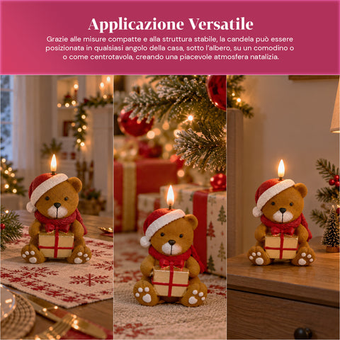 Candela Natalizia LED a Batteria in 3 Varianti – Babbo Natale con Albero, Orsetto e Viso Orso, Fiamma Effetto Reale, Decorazione Natale