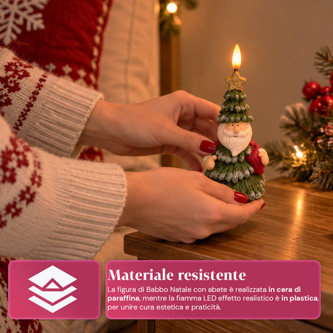 Candela Natalizia LED a Batteria in 3 Varianti – Babbo Natale con Albero, Orsetto e Viso Orso, Fiamma Effetto Reale, Decorazione Natale