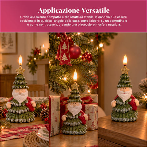 Candela Natalizia LED a Batteria in 3 Varianti – Babbo Natale con Albero, Orsetto e Viso Orso, Fiamma Effetto Reale, Decorazione Natale