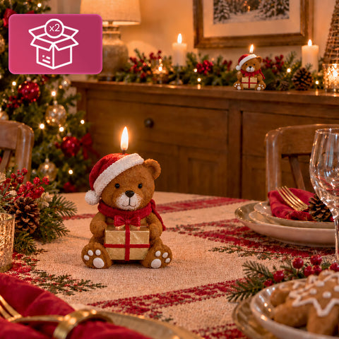 Candela Natalizia LED a Batteria in 3 Varianti – Babbo Natale con Albero, Orsetto e Viso Orso, Fiamma Effetto Reale, Decorazione Natale