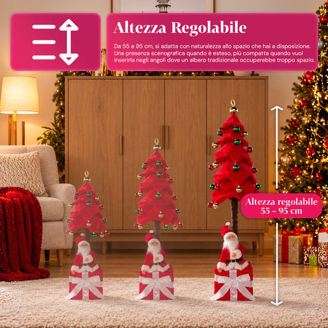 Árbol de Navidad decorativo extensible de 95 cm y 90 cm de poliéster, con base de paquete de regalo y bolas rojas, verdes y doradas - 3 variantes de color