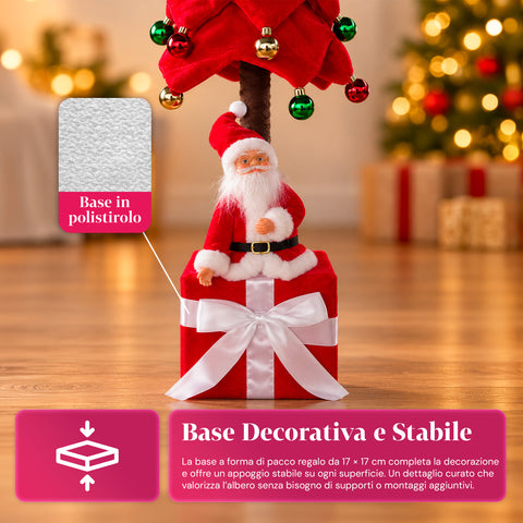 Árbol de Navidad decorativo extensible de 95 cm y 90 cm de poliéster, con base de paquete de regalo y bolas rojas, verdes y doradas - 3 variantes de color