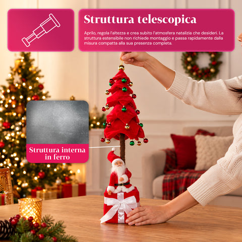 Árbol de Navidad decorativo extensible de 95 cm y 90 cm de poliéster, con base de paquete de regalo y bolas rojas, verdes y doradas - 3 variantes de color
