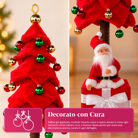 Árbol de Navidad decorativo extensible de 95 cm y 90 cm de poliéster, con base de paquete de regalo y bolas rojas, verdes y doradas - 3 variantes de color