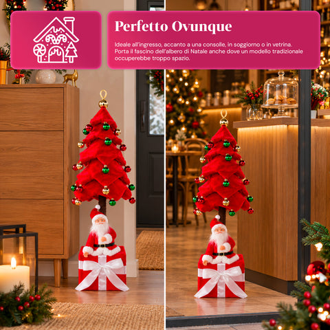 Árbol de Navidad decorativo extensible de 95 cm y 90 cm de poliéster, con base de paquete de regalo y bolas rojas, verdes y doradas - 3 variantes de color