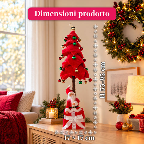 Árbol de Navidad decorativo extensible de 95 cm y 90 cm de poliéster, con base de paquete de regalo y bolas rojas, verdes y doradas - 3 variantes de color