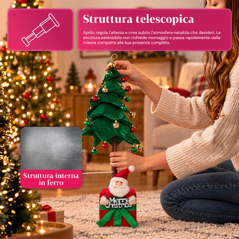 Árbol de Navidad decorativo extensible de 95 cm y 90 cm de poliéster, con base de paquete de regalo y bolas rojas, verdes y doradas - 3 variantes de color