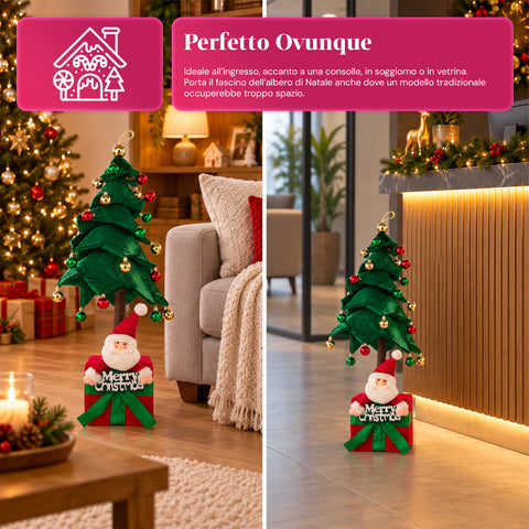Árbol de Navidad decorativo extensible de 95 cm y 90 cm de poliéster, con base de paquete de regalo y bolas rojas, verdes y doradas - 3 variantes de color
