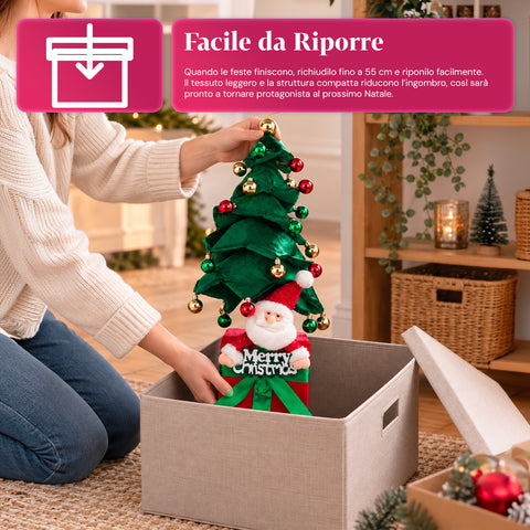 Árbol de Navidad decorativo extensible de 95 cm y 90 cm de poliéster, con base de paquete de regalo y bolas rojas, verdes y doradas - 3 variantes de color