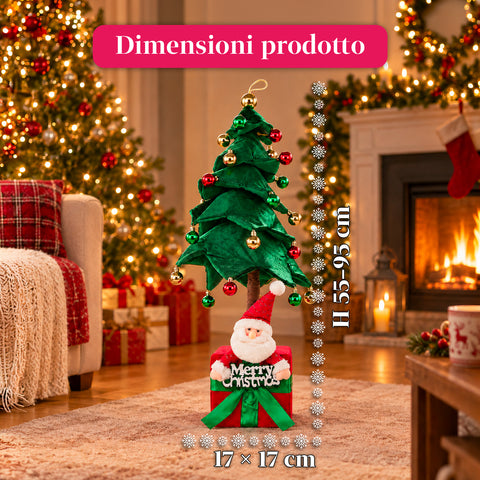 Árbol de Navidad decorativo extensible de 95 cm y 90 cm de poliéster, con base de paquete de regalo y bolas rojas, verdes y doradas - 3 variantes de color