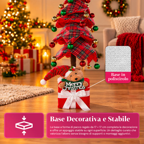 Árbol de Navidad decorativo extensible de 95 cm y 90 cm de poliéster, con base de paquete de regalo y bolas rojas, verdes y doradas - 3 variantes de color