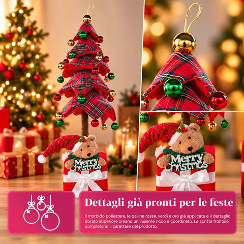 Árbol de Navidad decorativo extensible de 95 cm y 90 cm de poliéster, con base de paquete de regalo y bolas rojas, verdes y doradas - 3 variantes de color