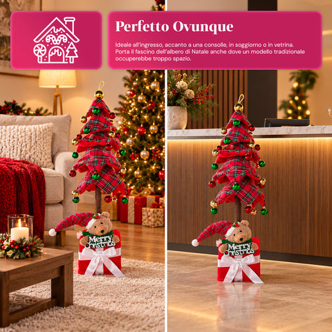Árbol de Navidad decorativo extensible de 95 cm y 90 cm de poliéster, con base de paquete de regalo y bolas rojas, verdes y doradas - 3 variantes de color