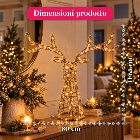 Ciervo luminoso LED con purpurina dorada, decoración navideña de hierro y polietileno, luz cálida alimentada por USB, 3 tamaños: 65, 85 y 110 cm