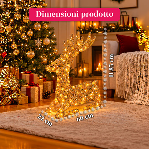 Ciervo luminoso LED con purpurina dorada, decoración navideña de hierro y polietileno, luz cálida alimentada por USB, 3 tamaños: 65, 85 y 110 cm