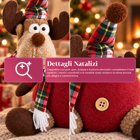 Reno navideño decorativo de poliéster - adorno navideño con base rellena de arena, diseño simpático, 4 variantes de estilo, 2 tamaños: 35 y 50 cm