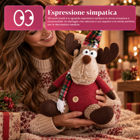 Reno navideño decorativo de poliéster - adorno navideño con base rellena de arena, diseño simpático, 4 variantes de estilo, 2 tamaños: 35 y 50 cm