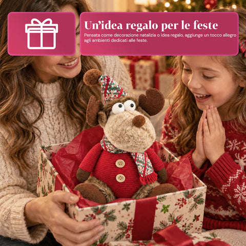 Reno navideño decorativo de poliéster - adorno navideño con base rellena de arena, diseño simpático, 4 variantes de estilo, 2 tamaños: 35 y 50 cm