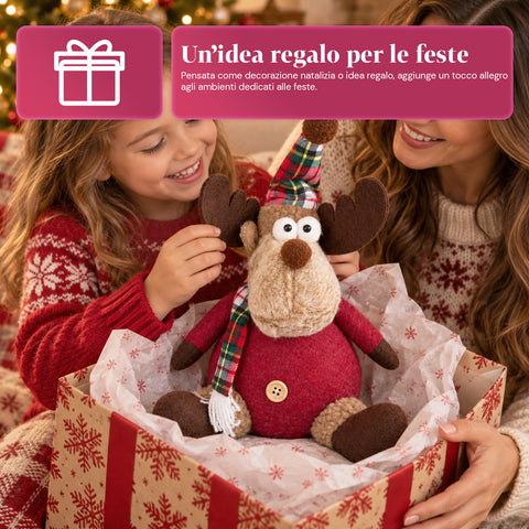 Reno navideño decorativo de poliéster - adorno navideño con base rellena de arena, diseño simpático, 4 variantes de estilo, 2 tamaños: 35 y 50 cm