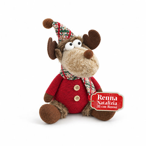 Reno navideño decorativo de poliéster - adorno navideño con base rellena de arena, diseño simpático, 4 variantes de estilo, 2 tamaños: 35 y 50 cm