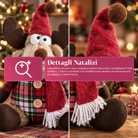 Reno navideño decorativo de poliéster - adorno navideño con base rellena de arena, diseño simpático, 4 variantes de estilo, 2 tamaños: 35 y 50 cm