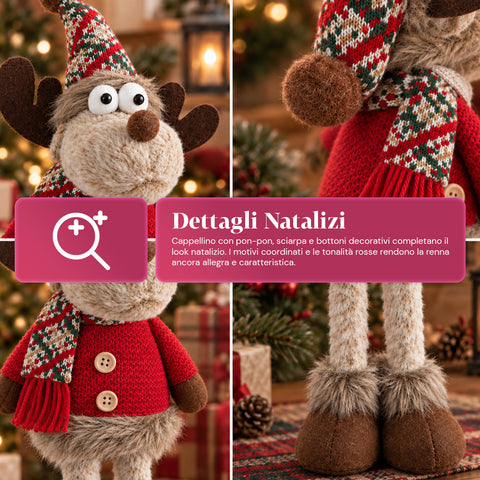 Reno navideño decorativo de poliéster - adorno navideño con base rellena de arena, diseño simpático, 4 variantes de estilo, 2 tamaños: 35 y 50 cm