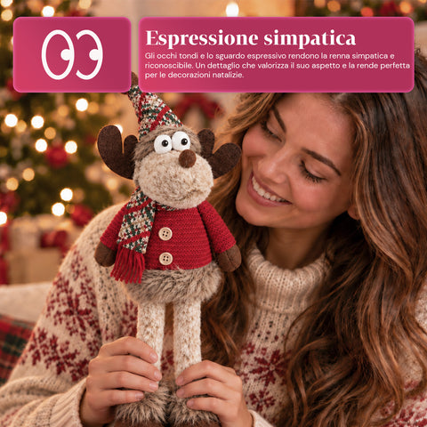 Reno navideño decorativo de poliéster - adorno navideño con base rellena de arena, diseño simpático, 4 variantes de estilo, 2 tamaños: 35 y 50 cm