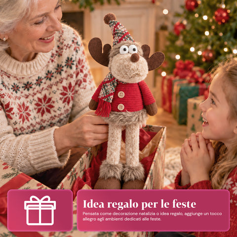 Reno navideño decorativo de poliéster - adorno navideño con base rellena de arena, diseño simpático, 4 variantes de estilo, 2 tamaños: 35 y 50 cm