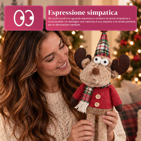 Reno navideño decorativo de poliéster - adorno navideño con base rellena de arena, diseño simpático, 4 variantes de estilo, 2 tamaños: 35 y 50 cm