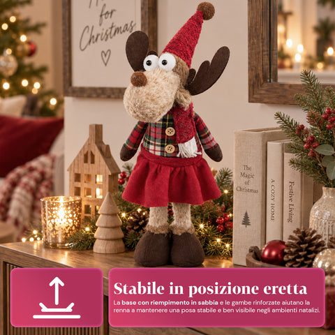 Reno navideño decorativo de poliéster - adorno navideño con base rellena de arena, diseño simpático, 4 variantes de estilo, 2 tamaños: 35 y 50 cm
