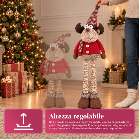 Reno navideño decorativo extensible de 55-85 cm - adorno navideño con patas telescópicas, estructura de metal y poliéster, 4 variantes de estilo