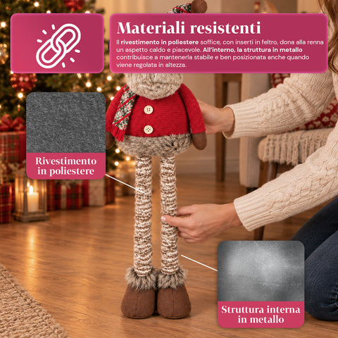 Reno navideño decorativo extensible de 55-85 cm - adorno navideño con patas telescópicas, estructura de metal y poliéster, 4 variantes de estilo