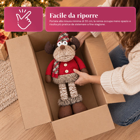 Reno navideño decorativo extensible de 55-85 cm - adorno navideño con patas telescópicas, estructura de metal y poliéster, 4 variantes de estilo