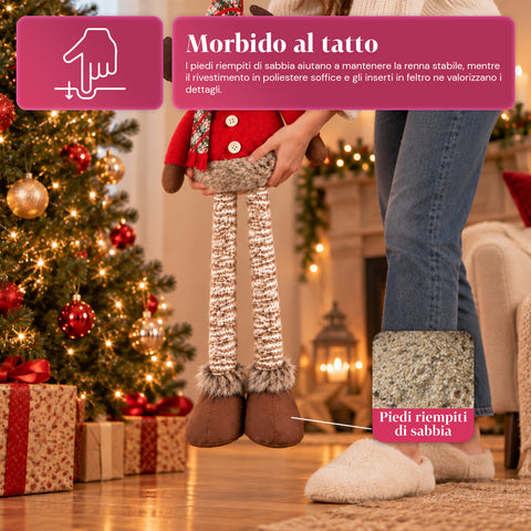 Reno navideño decorativo extensible de 55-85 cm - adorno navideño con patas telescópicas, estructura de metal y poliéster, 4 variantes de estilo